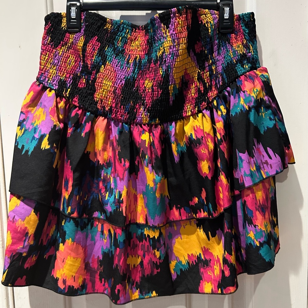SHEIN Black Multicolor Smocked Tiered Mini Skirt